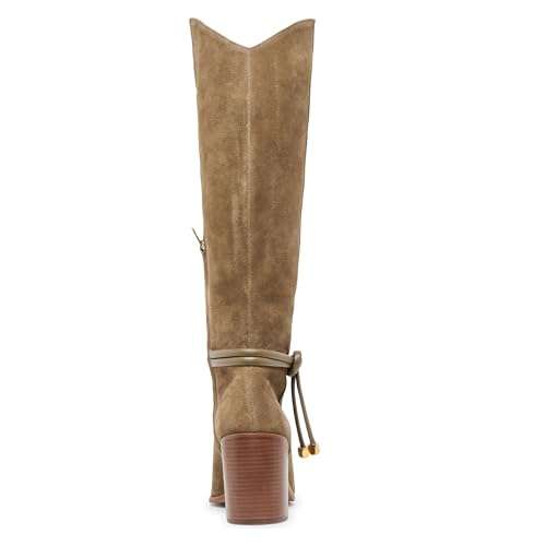 Suede Knee High Boots Women Side Zipper Fall Tall Boots Pointed Toe Chunky Heel Western Party Dress Boot4
