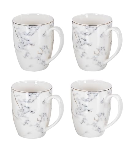 4er Set Tassen Marmor Optik 300ml Weiß Schwarz Gold Porzellan...
