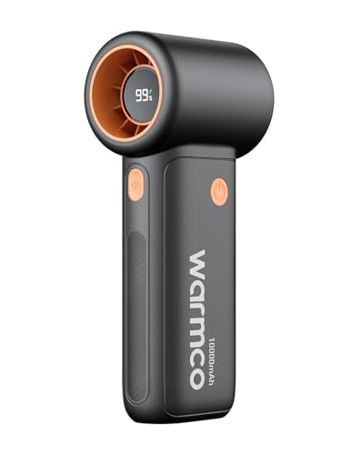 Warmco Handventilator 10000mAh, 15000 U/min Turbo Mini Ventilator, 12-36 Std. Lange Laufzeit, 9m/s Starker Wind, LED Display, 5 Stufen, USB-C Tragbarer Lüfter mit Umhängeband für Reisen, Büro