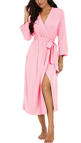 VINTATRE Women Kimono Robes Long Knit Bathrobe Lightweight Soft Knit Sleepwear V-neck Casual Ladies Loungewear