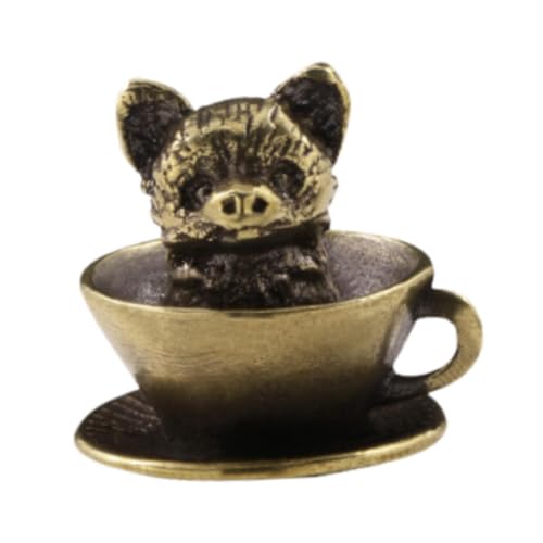 Tasse à café chat, figurine laiton, statue Feng Shui salon