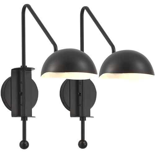 Image of Black Wall Sconce Set of 2 Plug in Swing Arm Wall Lamps Adjustable Modern Wall Mounted Sconce Light Fixture On /Off Switch Wall Sconce for Living Room Bedroom Vanity Study Desk Office