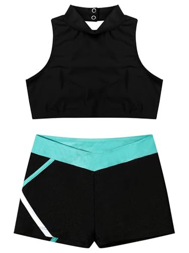 Kids Girls Pcs Dance Gymnastic Sport Outfit Sleeveless Mock Neck Crisscross Crop Top with Shorts Tracksuit3