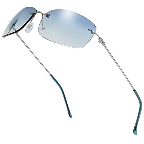 The Fresh Minimalist Rimless Rectangular Glasses – Lightweight UV400 Clear Eyewear for Men & Women – Gift-Ready (102-Silver, Gradient Blue, 58)