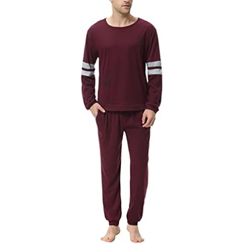 Irdcomps Men's Pyjamas Set Long Sleeve Cotton Lounge Wear Pjs Set Nightwear Soft Sleepwear Classic Top and Bottoms with Pockets S-XXL(1#Wine Red,M) Cover