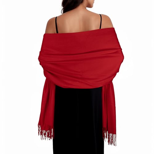 Châle pashmina rouge pour femme en grande taille L idéal comme étole de soirée chic
