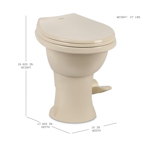 Image of Dometic Model 410 Complete RV Toilet - Round Porcelain Bowl, Universal Fit & 2-Bolt Mount, 18 inch Chair Height Residential-Style, Gravity Flush Toilet with Soft-Close Seat, Bone (9610008260)