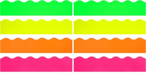 Image of Whaline 69Ft Neon Color Bulletin Board Border Fluorescent Green Yellow Orange Rose Red Decoration Borders Colorful Bulletin Board Stickers for School Classroom Office Home Party Decoration (Pack of 2)