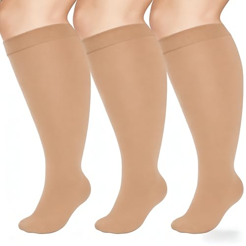 Image of Compression Socks for Women &Men Wide Calf, Plus Size 15-20 mmhg,Knee High,compression stockings