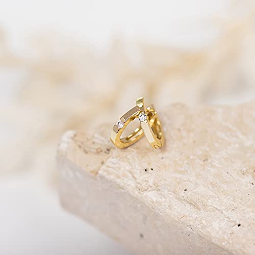 PAVOI 14K Gold Plated Sterling Silver Post Cubic Zirconia Huggie Earrings | Small Round Huggie Stud Fashion Hoop Earrings for Women in Gold Plating3