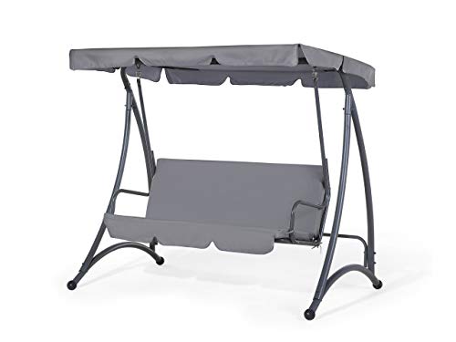 Beliani Modern Outdoor Garden Patio Swing Dark Grey Seat Pad Polyester Canopy Steel Frame Temple