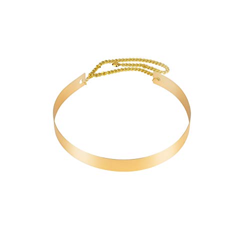 Women's Metal Waist Belt with Reflective Mirrored Surface and Adjustable Chain