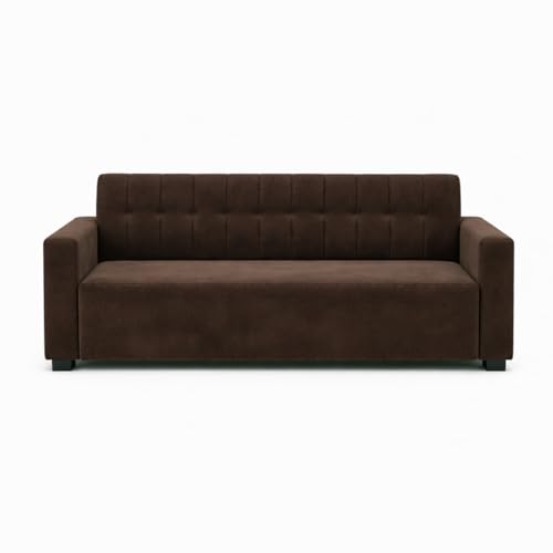 Image of FURNY Luxora 2 Seater Fabric Sofa Set (Dark Brown) with Velvet Finish | Durable Comfort | Ideal for Living Room. | Breathable material
