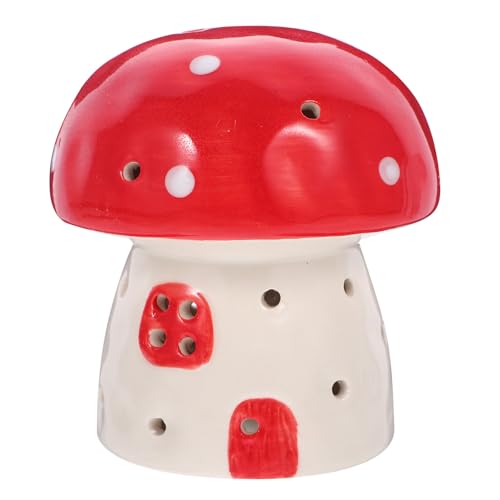 Lámpara de mesa de noche en cerámica, diseño de hongo rojo pequeño miniatura 1