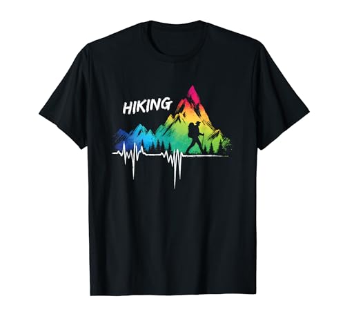 Hombre Hiker Heartbeat - Vintage Colorido Senderismo Amante Camiseta