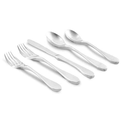 Knork Silverware Set - 20 Piece Matte Silver Cutlery set - Ergonomic Design Utensil sets, 18/10 Stainless Steel Forks Spoons and Knives set