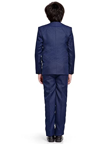 Image of Boys Navy Blue Coat Suit Set with Waistcoat Shirt and Trousers (9082B)