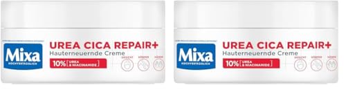 Mixa Hochkonzentrierte Feuchtigkeitspflege für Gesicht, Körper und Hände, Bei trockener und rissiger Haut, Mit Urea und Niacinamiden, Urea Cica Repair+, 150 ml (Packung mit 2)