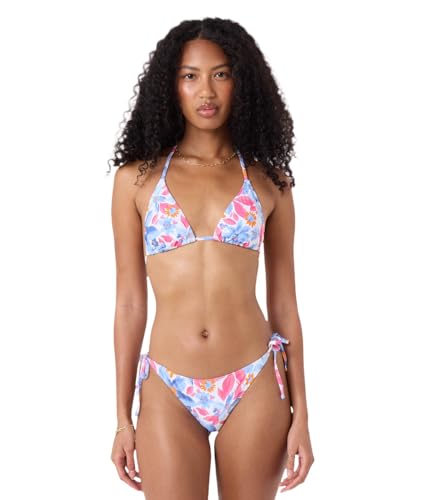 Roxy Womens Floral Fiesta Two Piece Bikini Set Tiki Triangle and Side Tie Bottom 2PC Swimsuit UPF 50+ Quick-Dry Removable Pads Blue/Pink Small