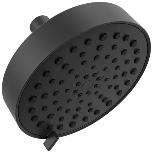 Image of Delta Modern 4-Setting Matte Black Shower Head, 5.75 Inch Round Shower Head, 1.75 GPM Flow Rate, Matte Black 52401-BL