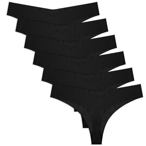 Yolev 6er Pack Seamless Tanga Damen String Nahtlose Unterhosen Unsichtbarer Slips String Tanga Damen Nahtlos Slips Nahtloser Tanga für Damen Unsichtbarer V Taillen Slip (L, Schwarz)