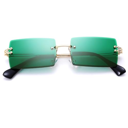 Rectangle Sunglasses for Men/Women Small Rimless Square Shade Eyewear