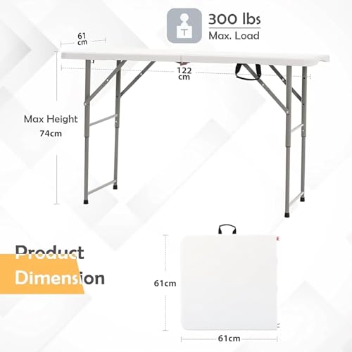 UNMAT 4 Feet Portable Folding Table, White - Image 4