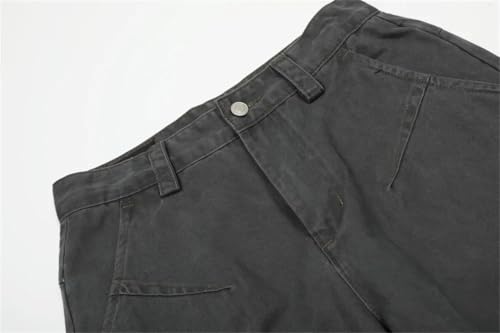 Men’s Spliced Curved Blade Jeans, Retro Streetwear Washed Distressed, Loose Wide Leg Denim Pants4