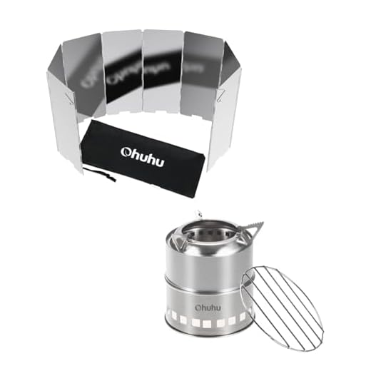 Ohuhu Camping Stove Stainless Steel and 10 Plates Folding Camp Stove Windshield for Picnic BBQ Camp Hiking with Grill Grid