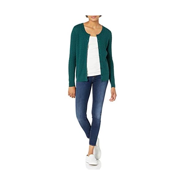 Amazon-Essentials-Womens-Lightweight-Cable-Long-sleeve-Crewneck-Cardigan-Sweater Amazon Essentials Women's Lightweight Cable Long-Sleeve Crewneck Cardigan Sweater, Forest Green, Medium