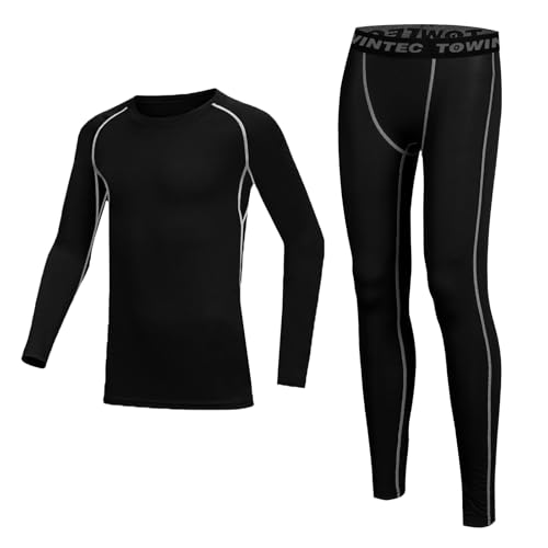 Towintec Camiseta Interior Térmica de Fútbol para Niños Cálido Interior Funcional Ropa Secado rápido Caliente Mallas Jóvenes Atletismo Manga Larga Top Camisa y Pantalon para Deporte Esquí Baloncesto