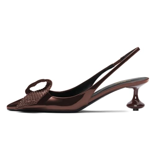 YDN Women Studded Pumps Pointed Toe Slingback Chunky Low Heels Slip On Shoes Party Prom Daily Size 4-16 US3