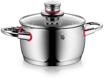 WMF Quality One Kochtopf klein 16cm, kleiner Topf mit Glasdeckel mit Dampföffnung, Nudeltopf, Fleischtopf Induktion 2l, Cromargan Edelstahl poliert, unbeschichtet