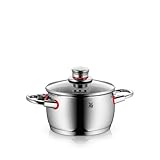 WMF Quality One Kochtopf klein 16cm, kleiner Topf mit Glasdeckel mit Dampföffnung, Nudeltopf, Fleischtopf Induktion 2l, Cromargan Edelstahl poliert, unbeschichtet