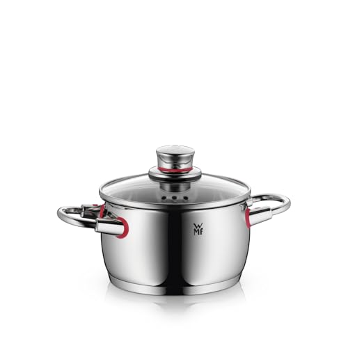 WMF Quality One Kochtopf klein 16cm, kleiner Topf mit Glasdeckel mit Dampföffnung, Nudeltopf, Fleischtopf Induktion 2l, Cromargan Edelstahl poliert, unbeschichtet