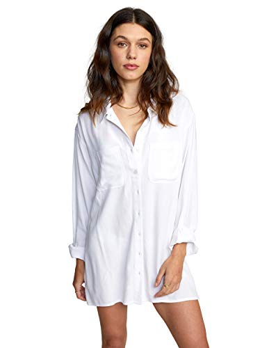 RVCA Women's Standard Coverup, Solstice Button UP/White, Large
