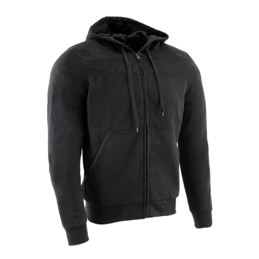 Milwaukee Leather MPM1788 Men's Black CE Approved Armored Riding Hoodie Sweater with Aramid by DuPont Fibers - Large