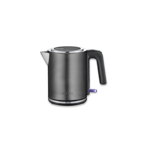 Severin Wasserkocher mit Fast-Boil-Power und Kalkfilter 1 L Fassungsvermögen Einhandbedienung Teekocher mit 360 drehbaren Sockel dark inox schwarz Edelstahl 2400 W WK 9342