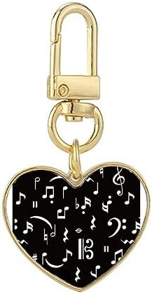 White Music Bar And Notes Black Gold Heart Keychain Metal Keyring Holder image 2