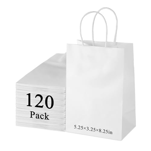 Sacs en papier kraft blanc pour anniversaire : lot de 120 petits sacs à friandises et cadeaux