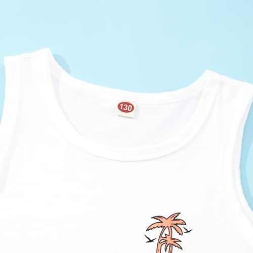 FERWANG Kids Boys 3Pcs Shorts Sets Hawaiian Outfit Leaves Floral Summer Short Sleeve Shirt Top with Vest+shorts Suits - Image 5