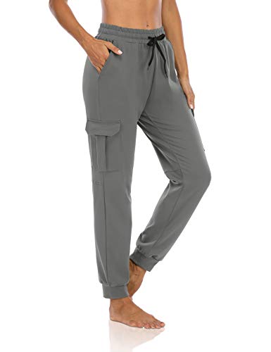 DIBAOLONG Womens Cargo Pants Drawstring Loose Yoga Workout Hiking Sweatpants Comfy Lounge Joggers with Pockets Light Gray M