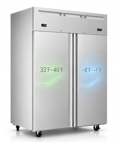Image of InnerCalm 48 inchW 4 Door Commercial Refrigerator Freezer Combo | 32 Cu.Ft dual zone storage with 6 adjustable shelves, stainless steel body, lockable casters, door locks and auto defrost.