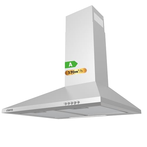 CIARRA' 60 cm Cooker Hood Stainless Steel Chimney Extractor Hood with LED and Recirculating & Ducting System Wall Mounted Range Hood 600 mm Extractor Fan - CAS6201A,Sliver