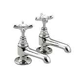 Bristan 1901 Basin Pillar Taps with Crosshead Handles, Single Flow Traditional Design Bathroom Fixture Suitable for All Plumbing Systems, Chrome - N 1/2 C CD