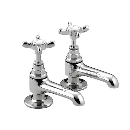 Bristan 1901 Basin Pillar Taps with Crosshead Handles, Single Flow Traditional Design Bathroom Fixture Suitable for All Plumbing Systems, Chrome - N 1/2 C CD