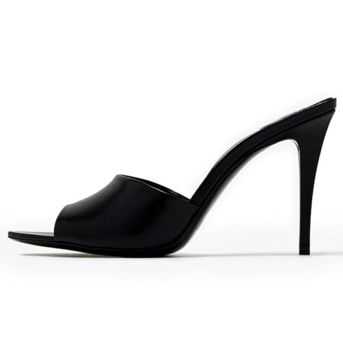 Stiletto High Heel Mules for Women Open Peep Pointed Toe Heeled Sandals Patent Leather Slip On Slingback Mule Dress Party Pumps2