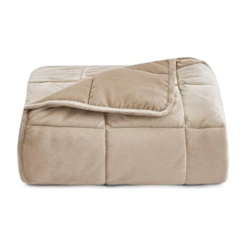 Pur Serenity Premium Weighted Blanket (12 lbs, 48'' x 72'' inches Twin Size) - Ultra Soft Heavy Duty Microfiber Comfort Weighted Blankets with Glass Beads - Tan Cover