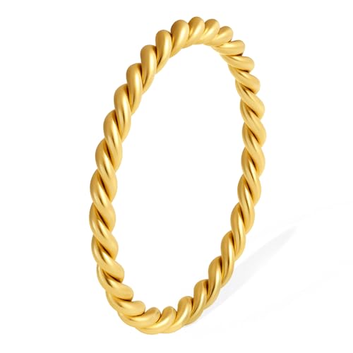 BENIQUE 18K Gold Stacking Rings for Women, Dainty Slim Gold Plated Stainless Steel Non-Tarnish Waterproof Stackable Band Jewelry Size 4-11 (2 mm Twist, 8)