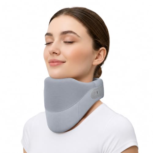 Yunari Cordless Neck Brace, Cervical Neck Traction Device with Adjustable Airbag Lift, Heat & Memory Foam Support, Ergonomic Neck Brace for Men & Women, Home, Office & Travel, Gray